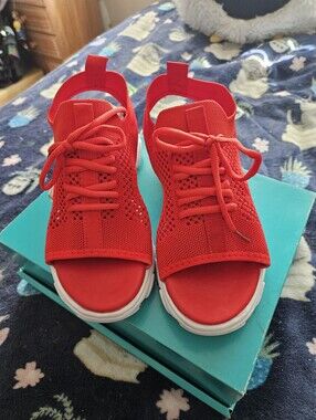 BRAND NEW ** Women's Red Knit Lace-Up Open-Toe Sneakers